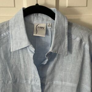 Finley Sky Blue Linen Blouse Size S